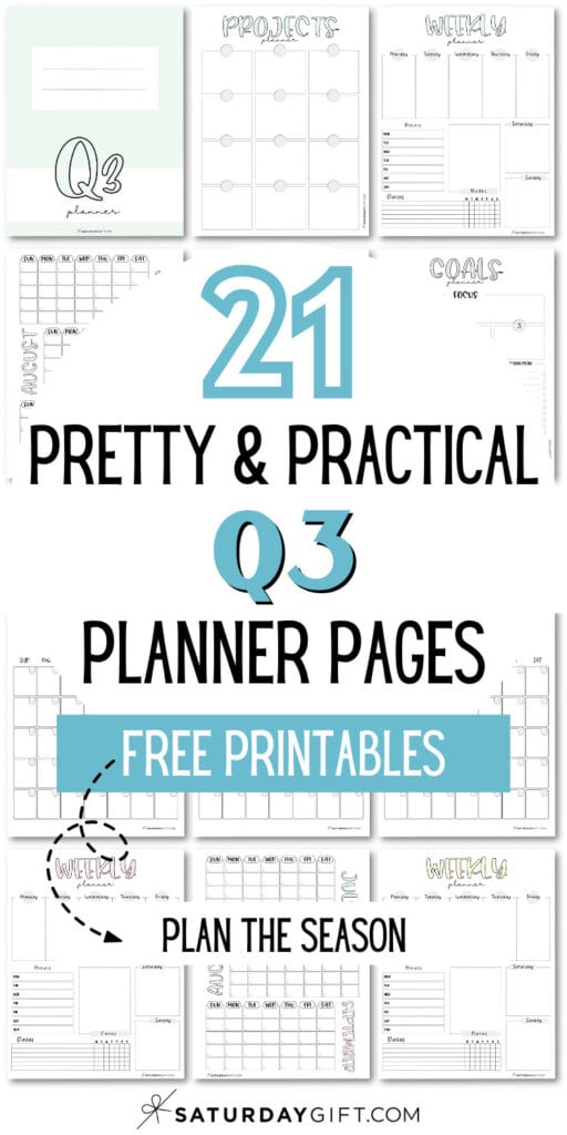 21 Pretty & Practical Q3 Planner Pages Free Printables - Plan the Season | SaturdayGift