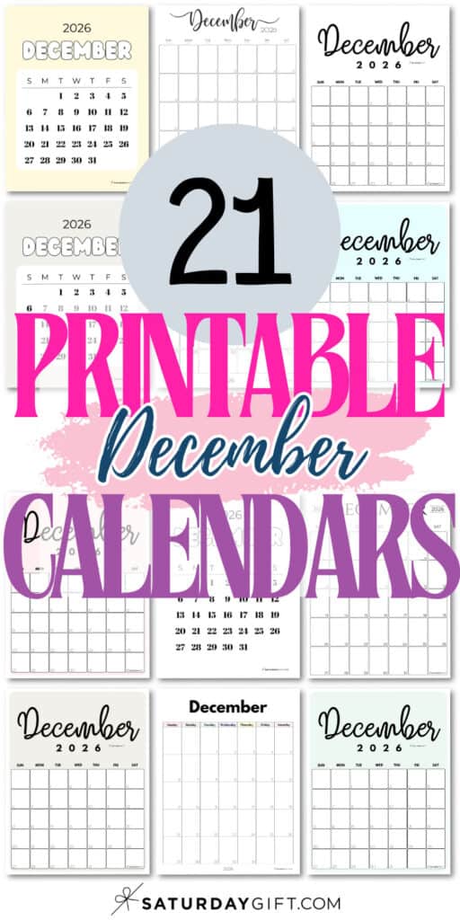 21 Printable December Calendars | SaturdayGift