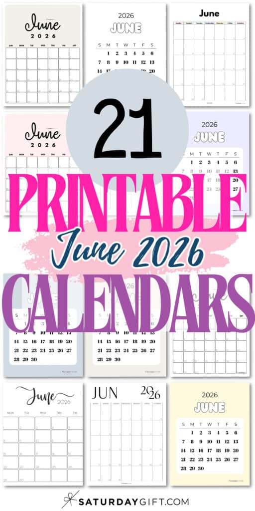 21 Printable June 2026 Calendars | SaturdayGift