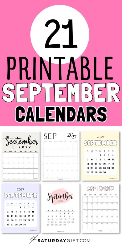 21 Printable September Calendars | SaturdayGift