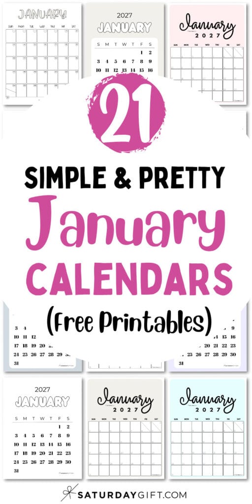 21 Simple & Pretty January Calendars - Free Printables | SaturdayGift