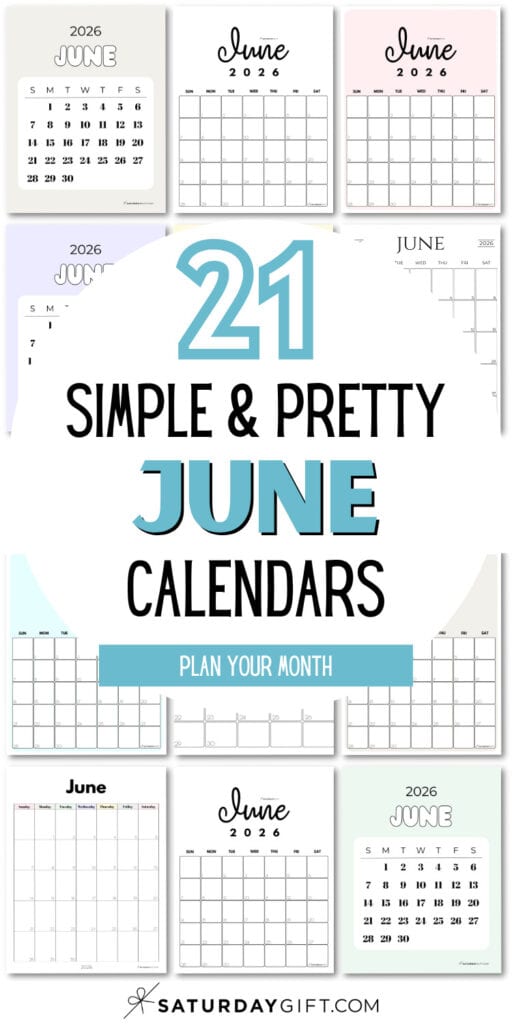 21 Simple and Pretty June Calendars | SaturdayGift