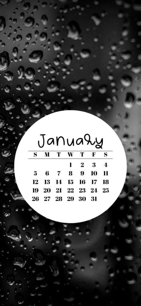 21. Water on Black Glass Background & January 2025 Calendar SaturdayGift