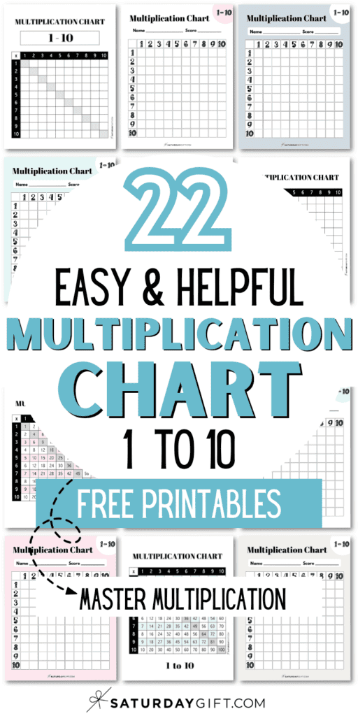 22 Easy & Helpful Multiplication Chart 1-10 Free Printables - Master Multipllication | SaturdayGift