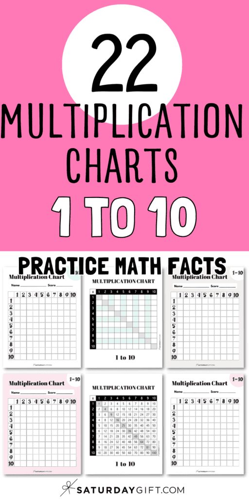 22 Multiplication Charts 1 to 10 - Practice Math Facts | SaturdayGift