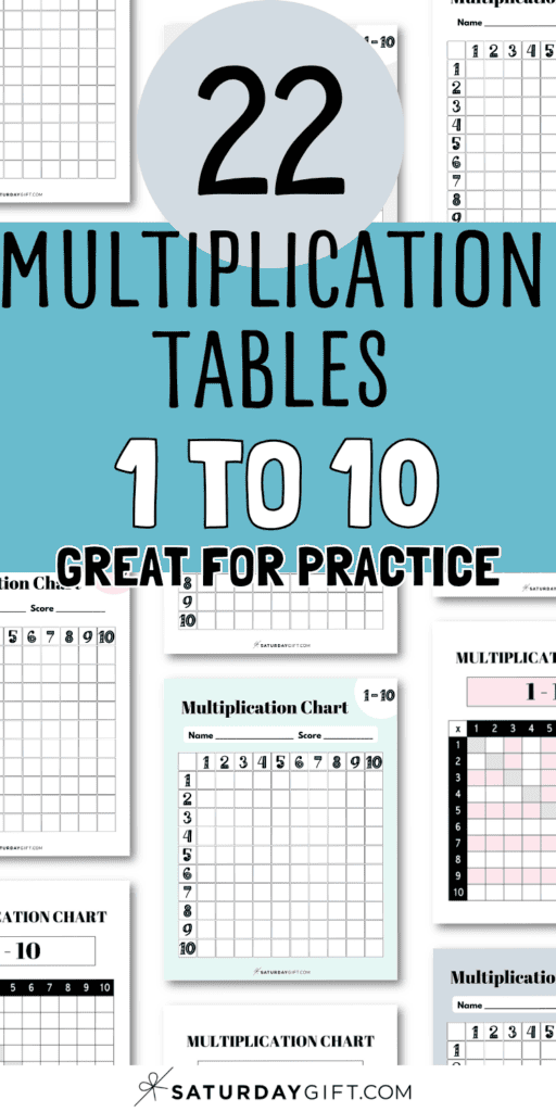 22 Multiplication Tables 1 to 10 - Great for Practice | SaturdayGift