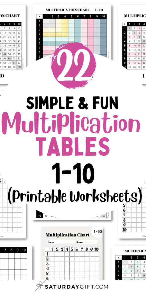 22 Simple & Fun Multiplication Tables 1-10 - Printable Worksheets | SaturdayGift