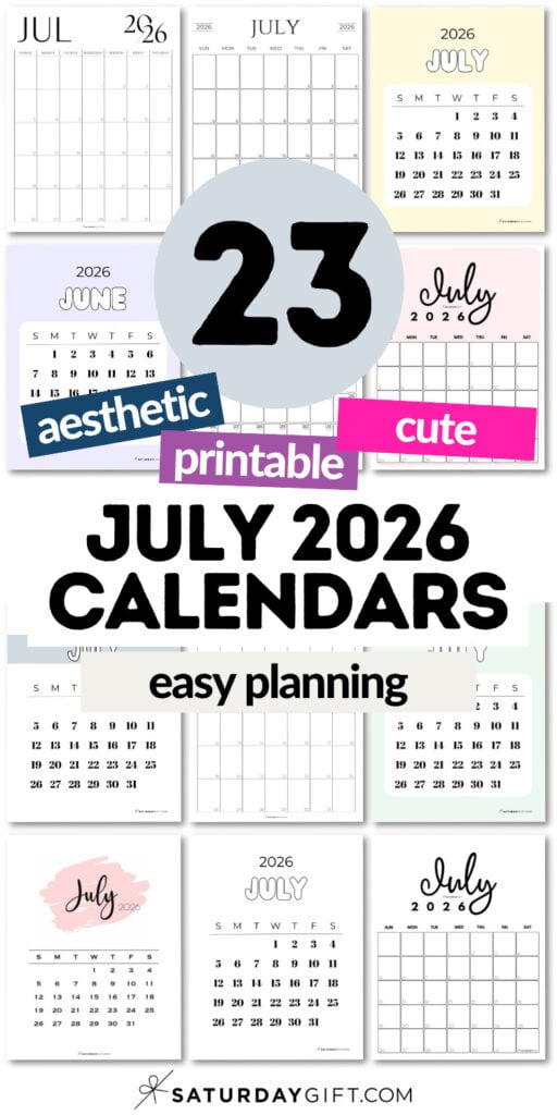 23 Aesthetic and Printable July 2026 Calendars | SaturdayGift