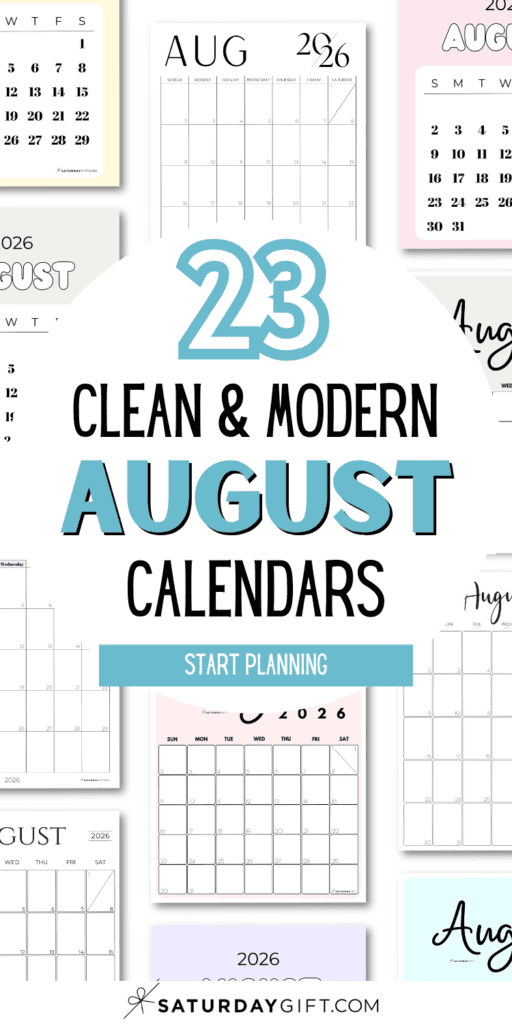 23 Clean and Modern August Calendars | SaturdayGift
