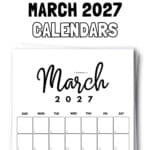 23 Cute Printable March 2027 Calendars | SaturdayGift