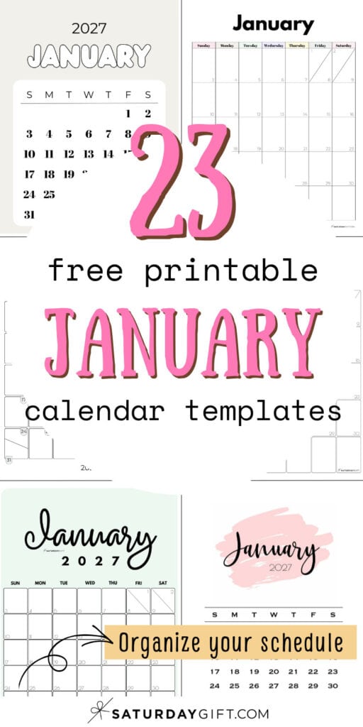 23 Free Printable January Calendar Templates - Organize Your Schedule | SaturdayGift