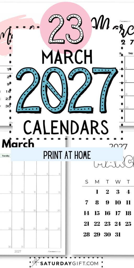 23 March 2027 Calendars - Print at Home | SaturdayGift