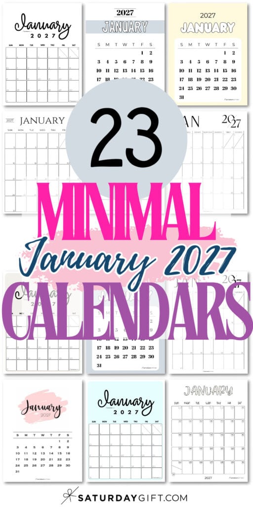 23 Minimal January 2027 Calendars | SaturdayGift