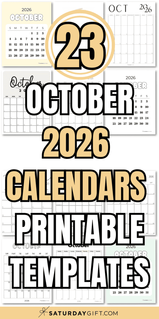 23 October 2026 Calendars Printable Templates | SaturdayGift