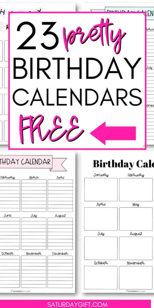 23 Pretty Birthday Calendars Free | SaturdayGift