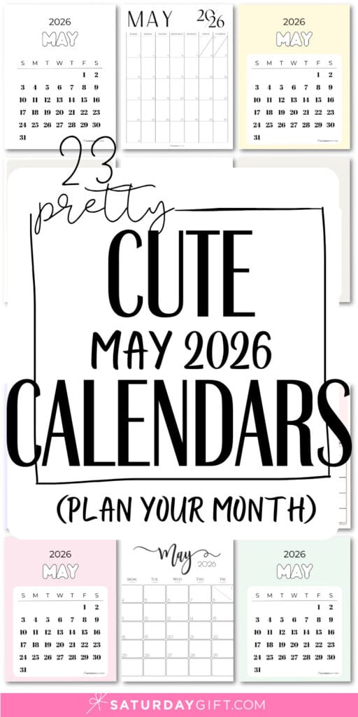 23 Pretty Cute May 2026 Calendars | SaturdayGift
