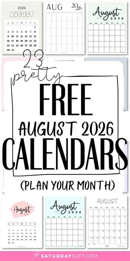 23 Pretty Free August 2026 Calendars | SaturdayGift