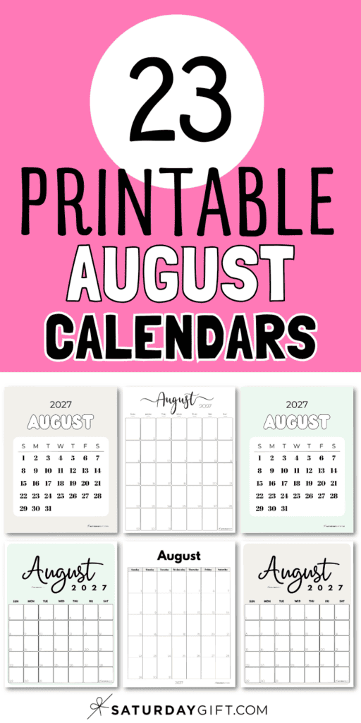 23 Printable August Calendars | SaturdayGift