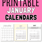 23 Printable January Calendars | SaturdayGift