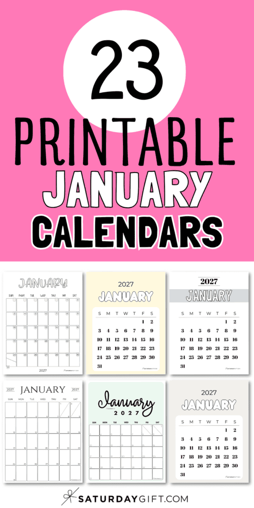 23 Printable January Calendars | SaturdayGift