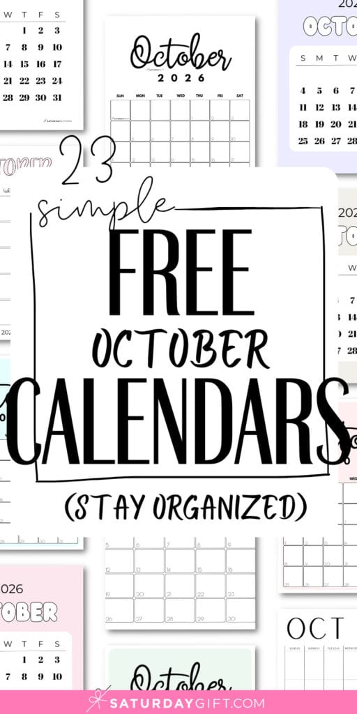 23 Simple Free October Calendars | SaturdayGift