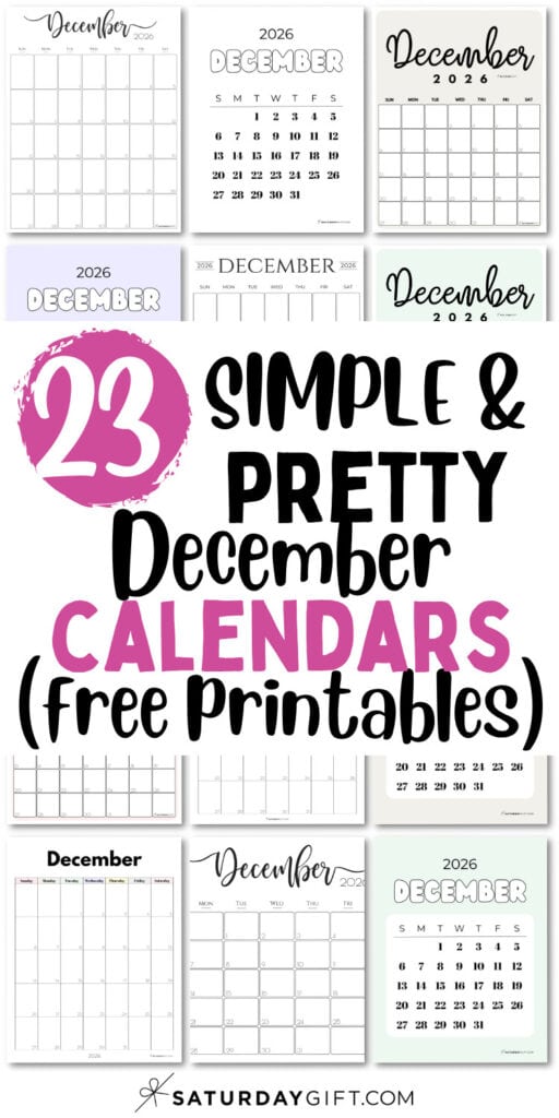 23 Simple and Pretty December Calendars Free Printables | SaturdayGift
