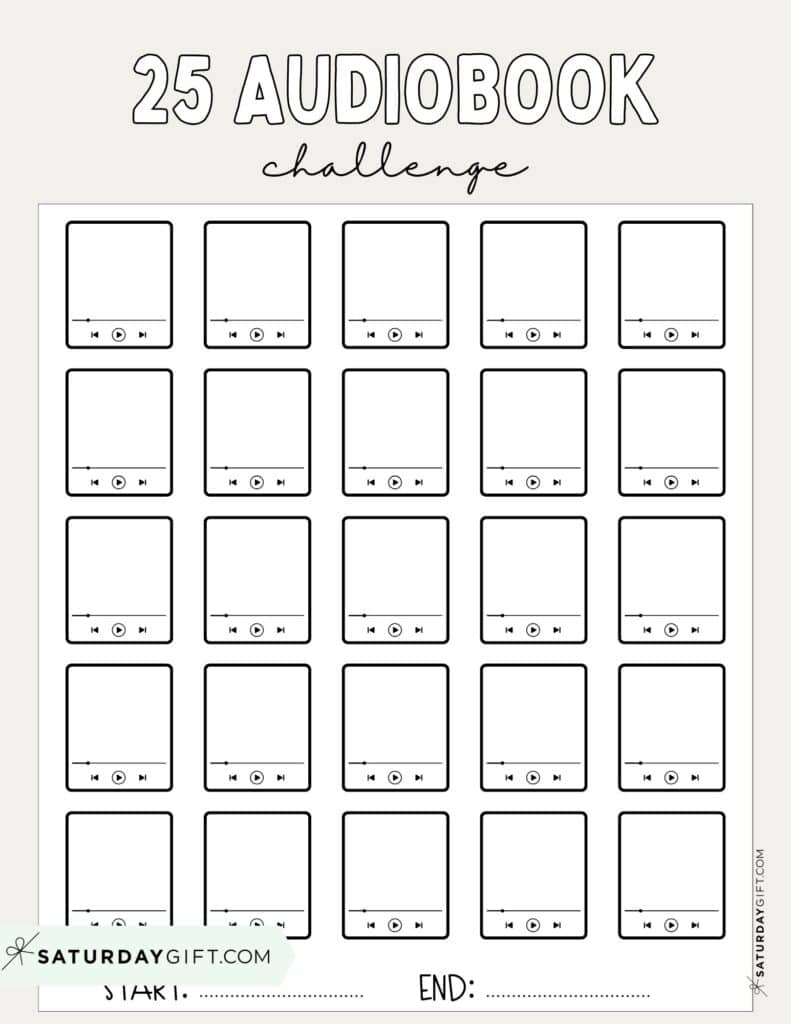25 Audiobook Challenge Printable Free Beige