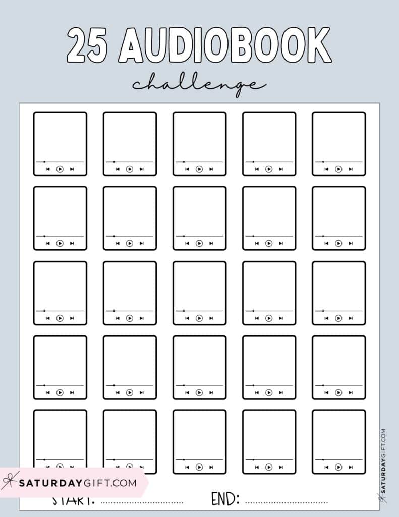 25 Audiobook Challenge Printable Free Grey
