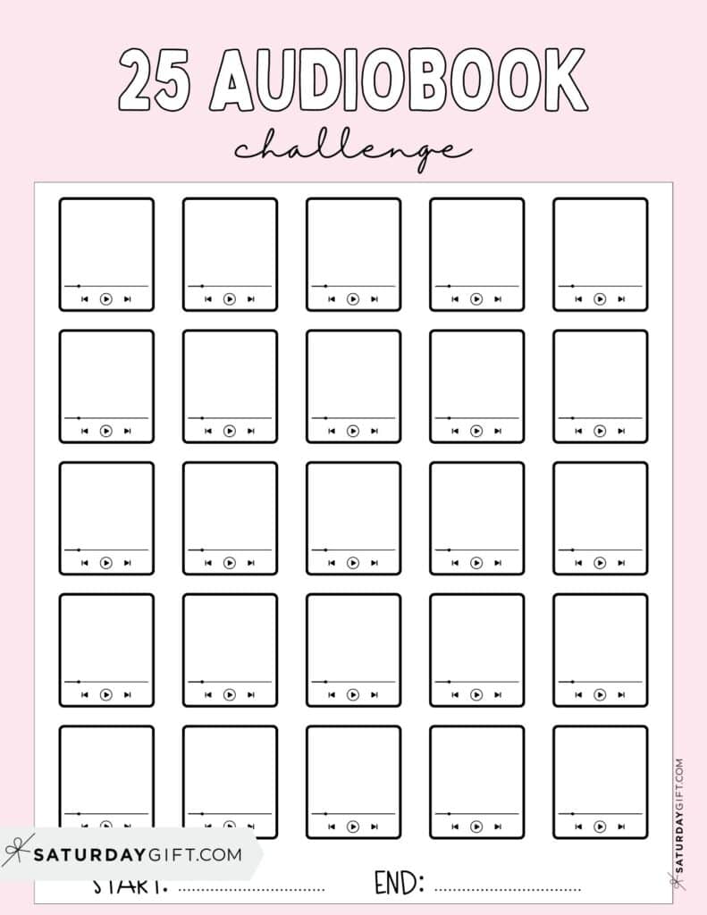 25 Audiobook Challenge Printable Free Pink