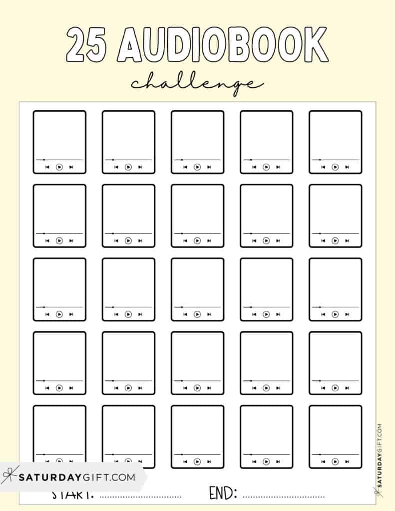 25 Audiobook Challenge Printable Free Yellow