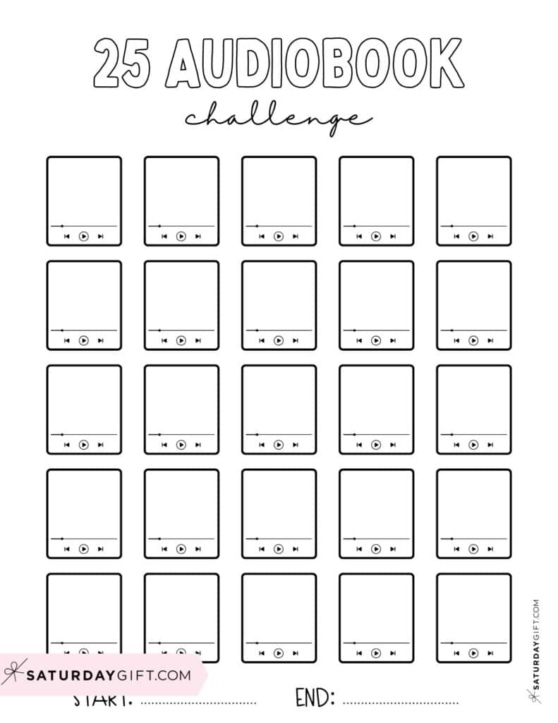 25 Audiobook Challenge Template Printable Free Blank Black & White