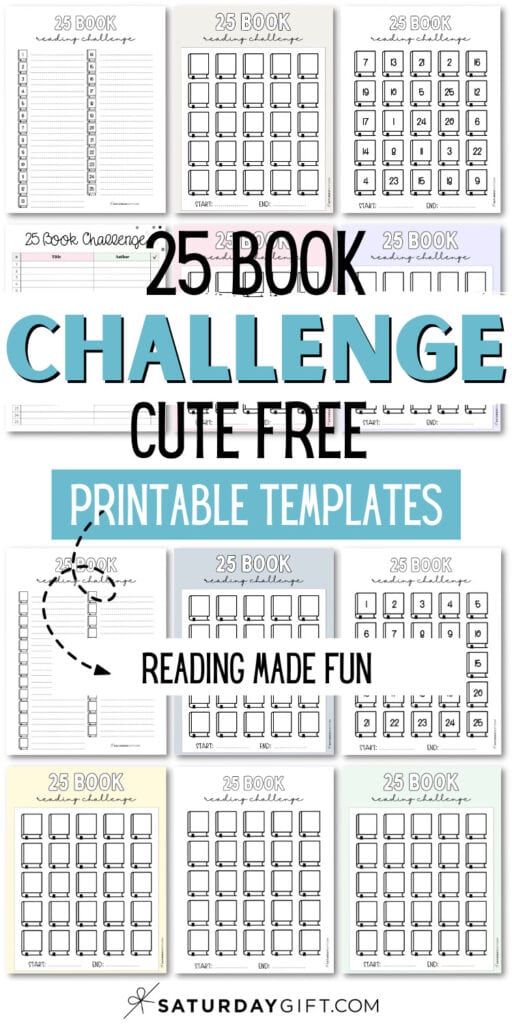 25 Book Challenge Cute Free Printable Templates | SaturdayGift