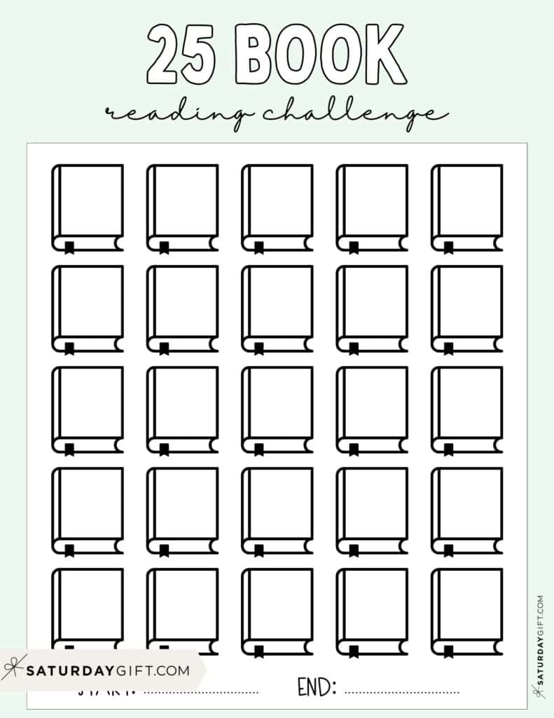 25 Book Challenge Printable Free Green