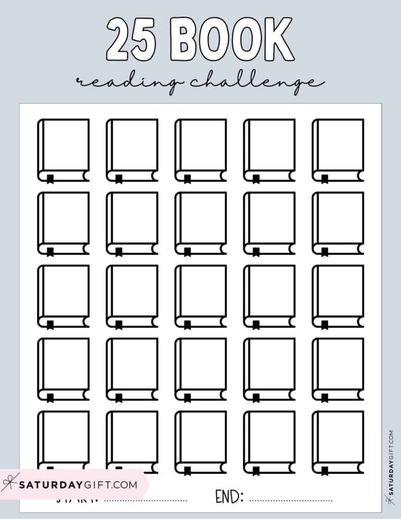 25 Book Challenge Printable Free Grey