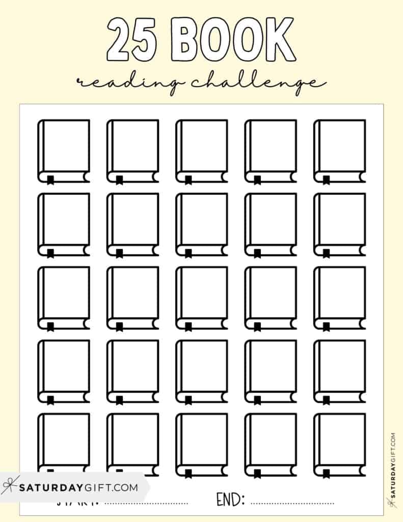25 Book Challenge Printable Free Yellow