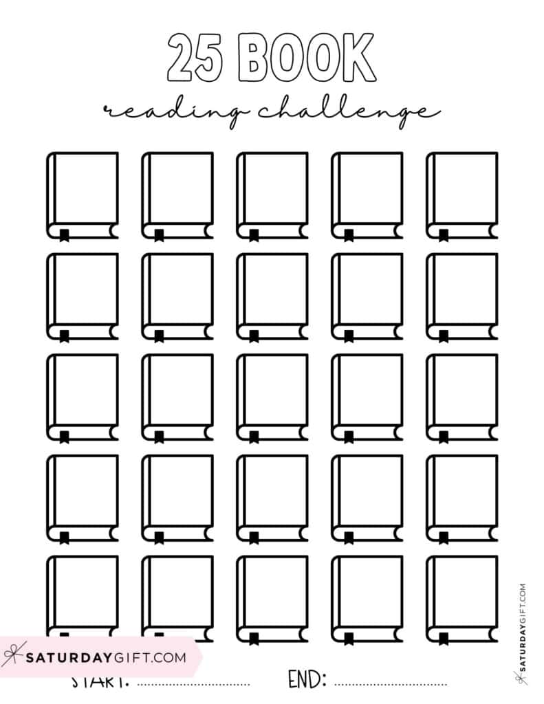 25 Book Challenge Template Printable Free Blank Black & White