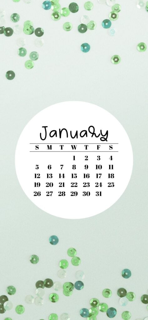 25. Green Glitter Wallpaper & January 2025 Calendar SaturdayGift