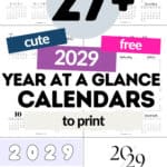 27+ Cute & Free 2029 Year At A Glance Calendars - To Print | SaturdayGift