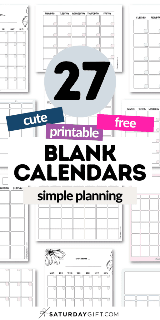 27 Printable and Free Blank Calendars | SaturdayGift