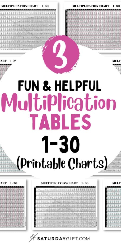 3 Fun & Helpful Multiplication Tables 1 to 30 - Printable Charts | SaturdayGift