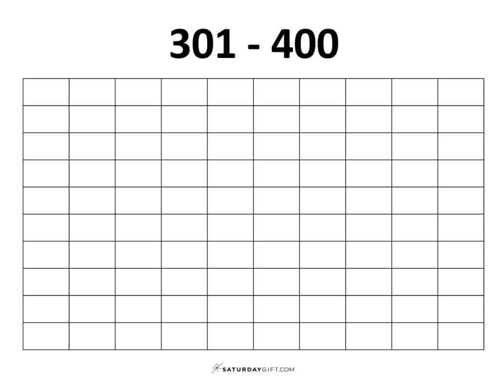 301-400 Chart - Blank thousands chart worksheets PDF Landscape | SaturdayGift