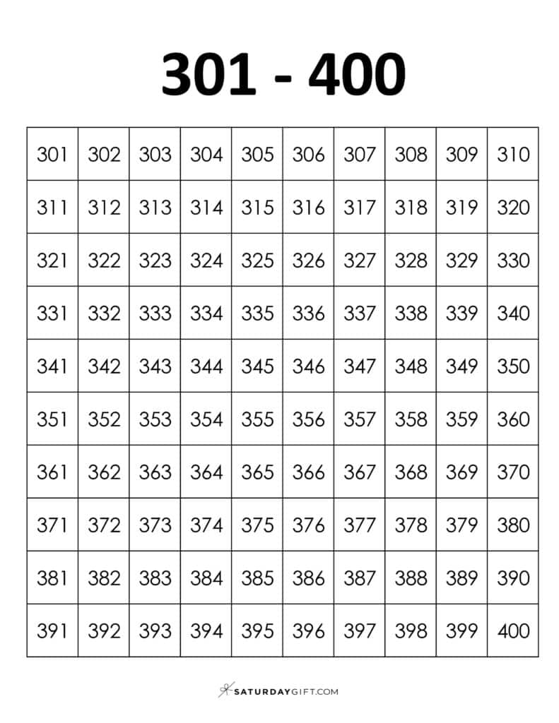 301-400 Chart - Thousands chart worksheets PDF Portrait | SaturdayGift