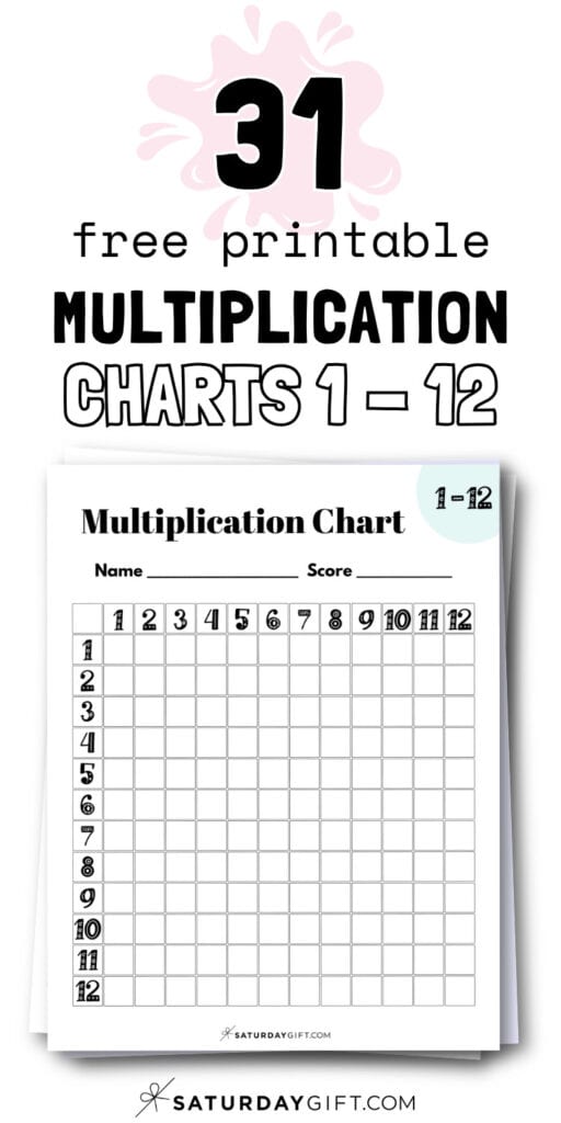 31 Free Printable Multiplication Charts 1-12 | SaturdayGift