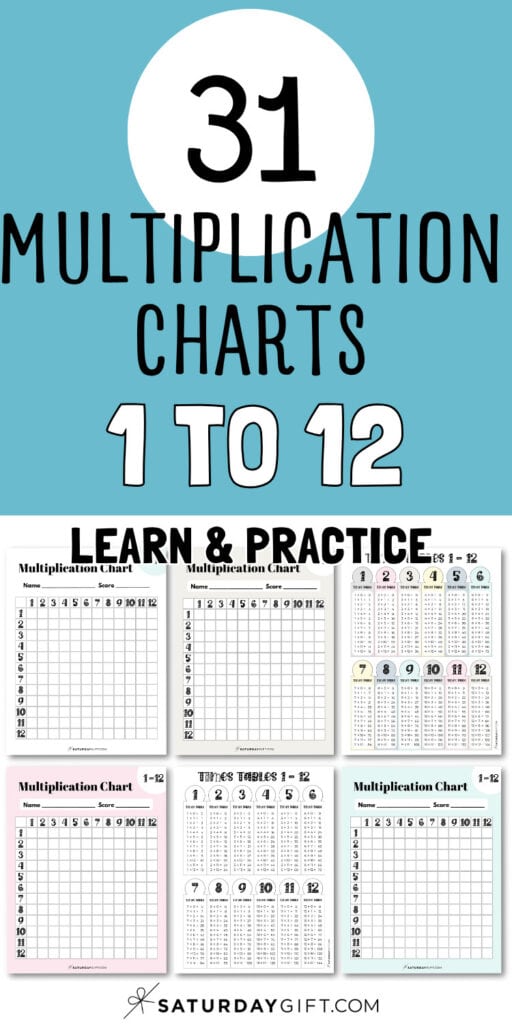 31 Multiplication Charts 1 to 12 - Learn & Practice | SaturdayGift