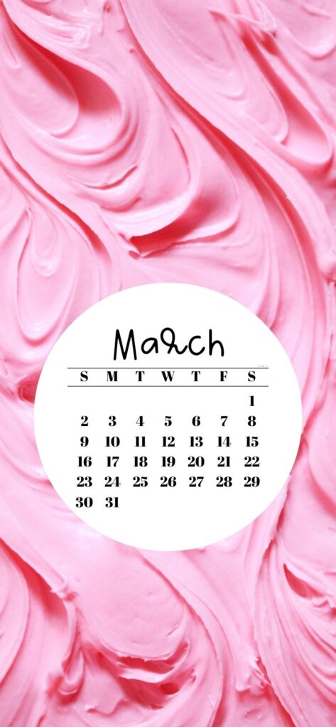 31. Pink Butter Cream Frosting Background & March 2025 Calendar SaturdayGift
