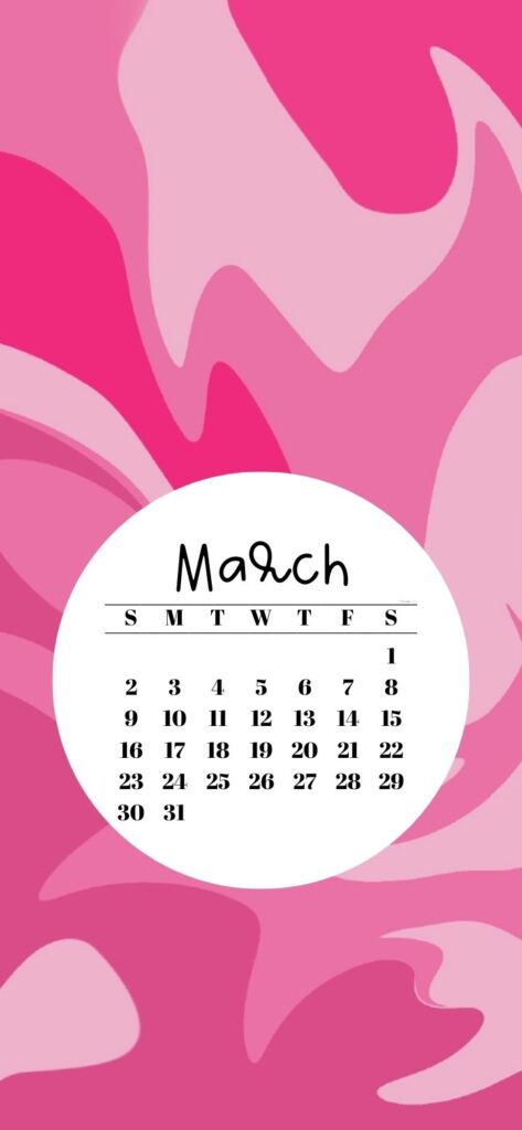 32. Pink & Red Marble Background & March 2025 Calendar SaturdayGift