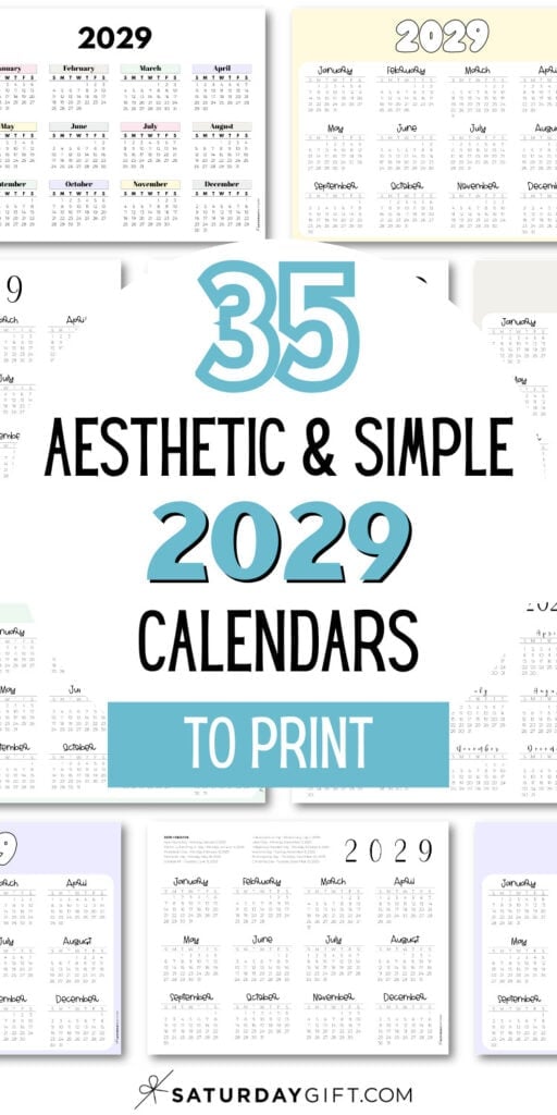 35 Aesthetic & SImple 2029 Calendars - To Print | SaturdayGift