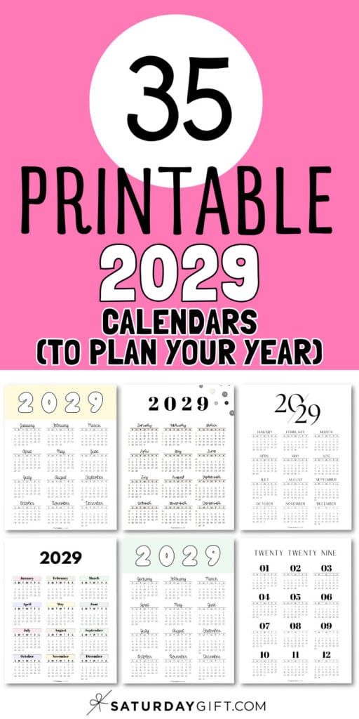 35 Free Printable 2029 Calendars - To Plan Your Year | SaturdayGift