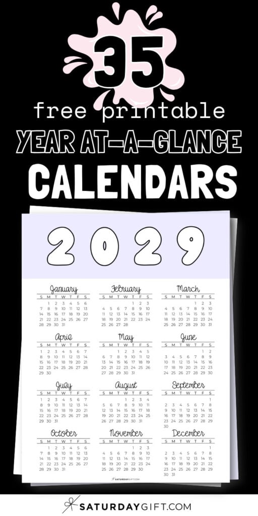 35 Free Printable Year At-A-Glance Calendars | SaturdayGift