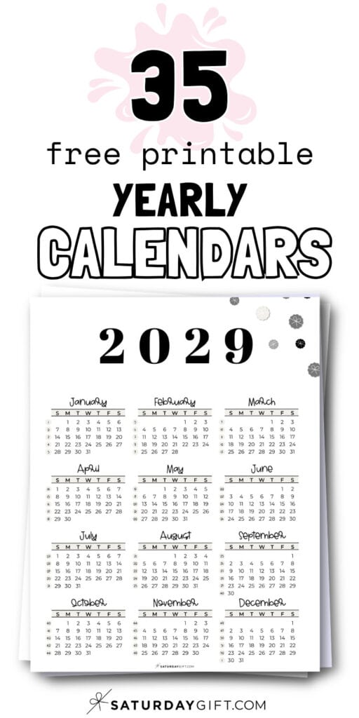 35 Free Printable Yearly Calendars | SaturdayGift
